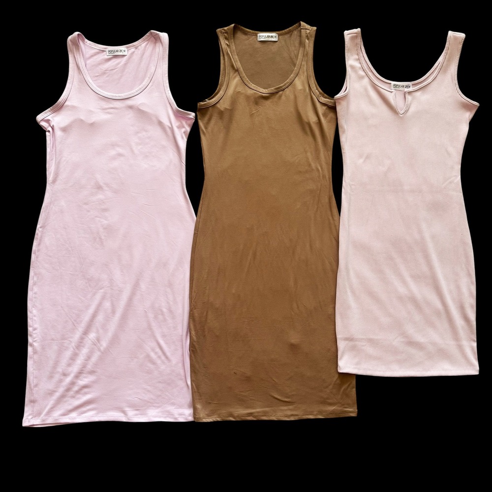 Bodycon basic Mini Dress bundle of 3 Pink Brown Medium NWOT minimalist soft girl - Picture 2 of 9